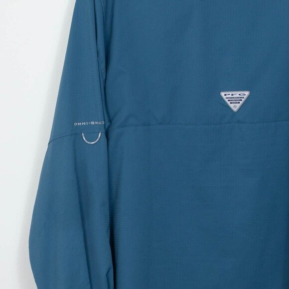 Columbia Mens PFG Omnishade Button Down Shirt Size XXL Blue Long Sleeve Fishing - Picture 9 of 9